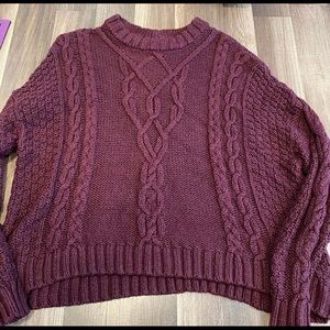 Aerie Maroon CableKnit Sweater